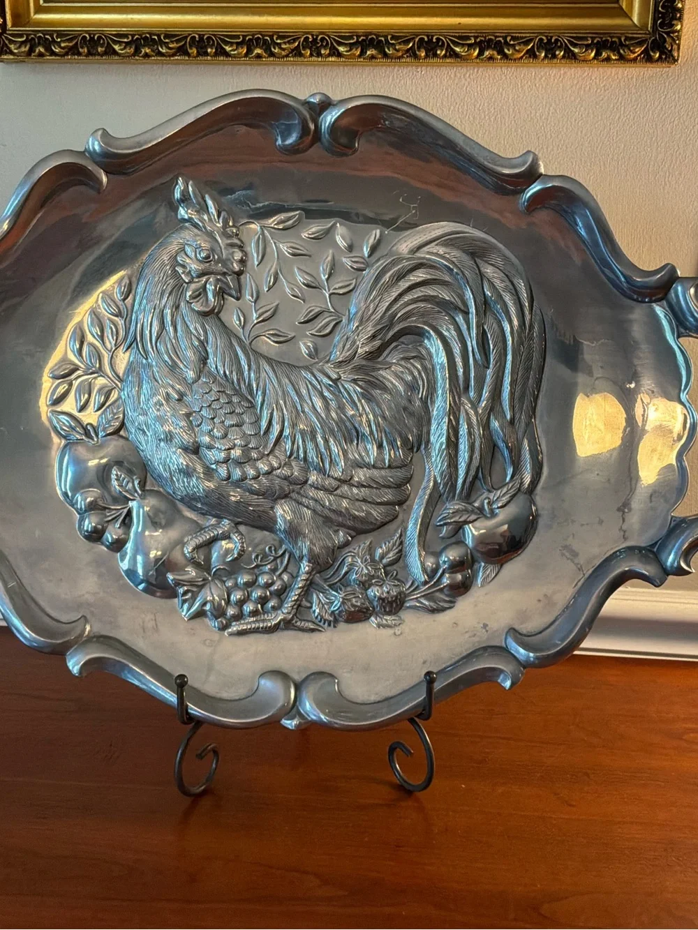 Lenox Pewter Rooster Serving Platter Tray 23.5 by 15.5